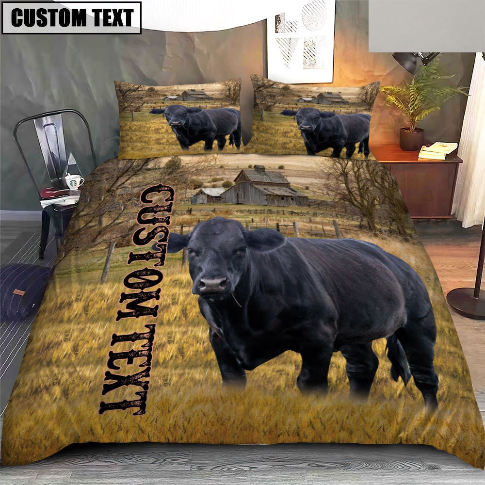 Personalized Name Angus Cattle On The Farm Bedding Set, Farm Bedding Set, Farmhouse Bedding Set