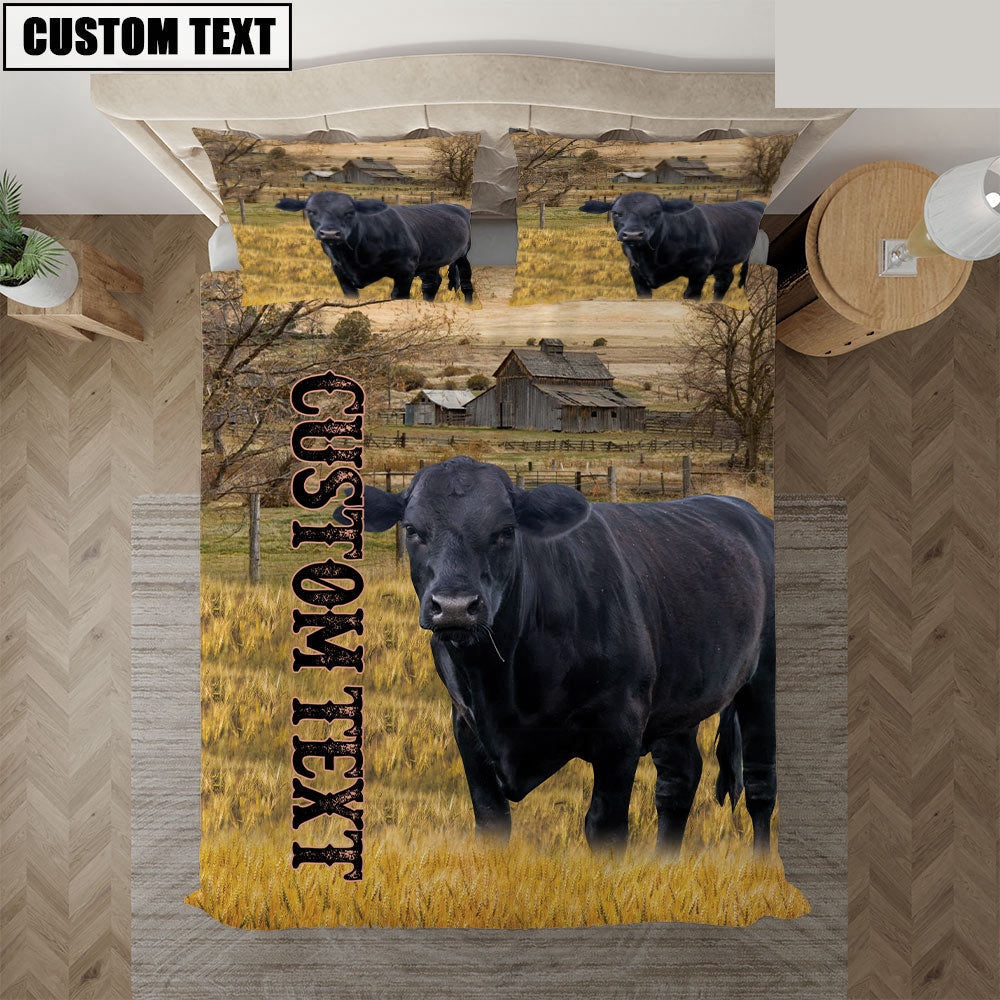 Personalized Name Angus Cattle On The Farm Bedding Set, Farm Bedding Set, Farmhouse Bedding Set