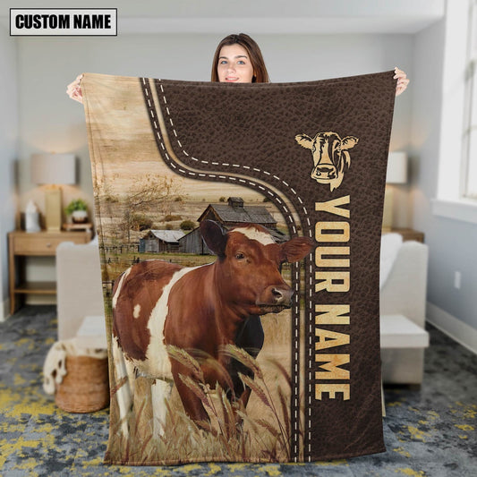 Personalized Name Ayrshire Leather Pattern Blanket, Farm Blanket, Farm Animal Blanket