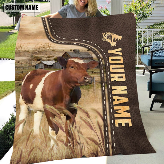 Personalized Name Ayrshires Leather Pattern Blanket, Farm Blanket, Farm Animal Blanket