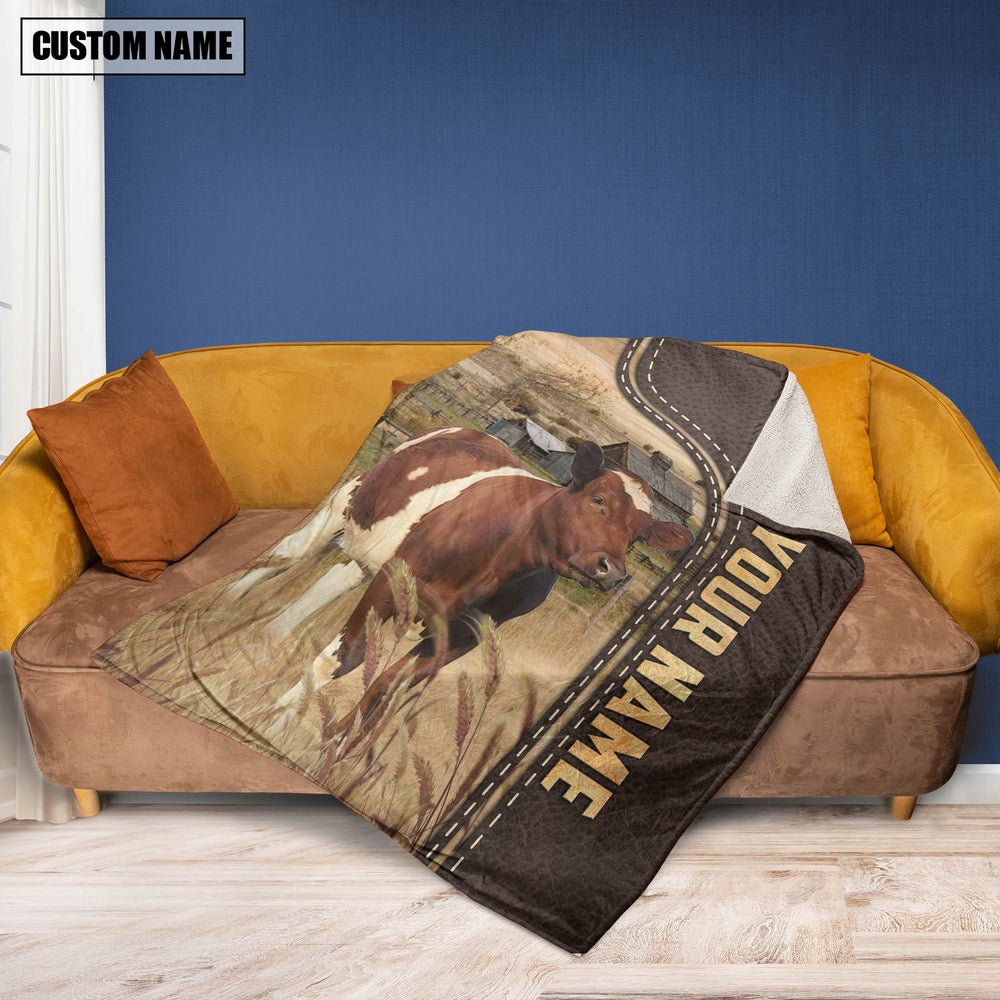 Personalized Name Ayrshires Leather Pattern Blanket, Farm Blanket, Farm Animal Blanket