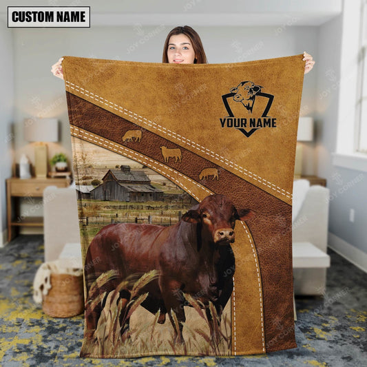 Personalized Name Beefmaster Brownie Background Blanket, Farm Blanket, Farm Animal Blanket