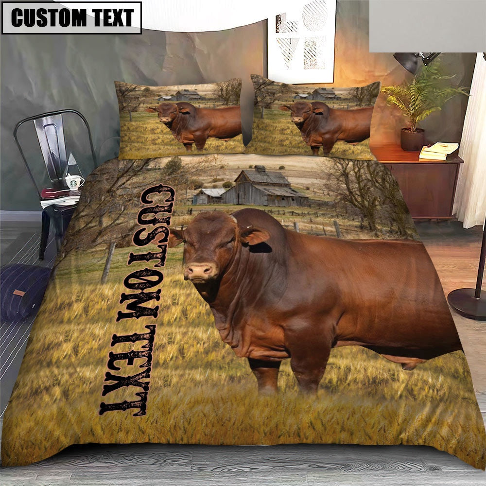 Personalized Name Beefmaster Cattle On The Farm Bedding Set, Farm Bedding Set, Farmhouse Bedding Set