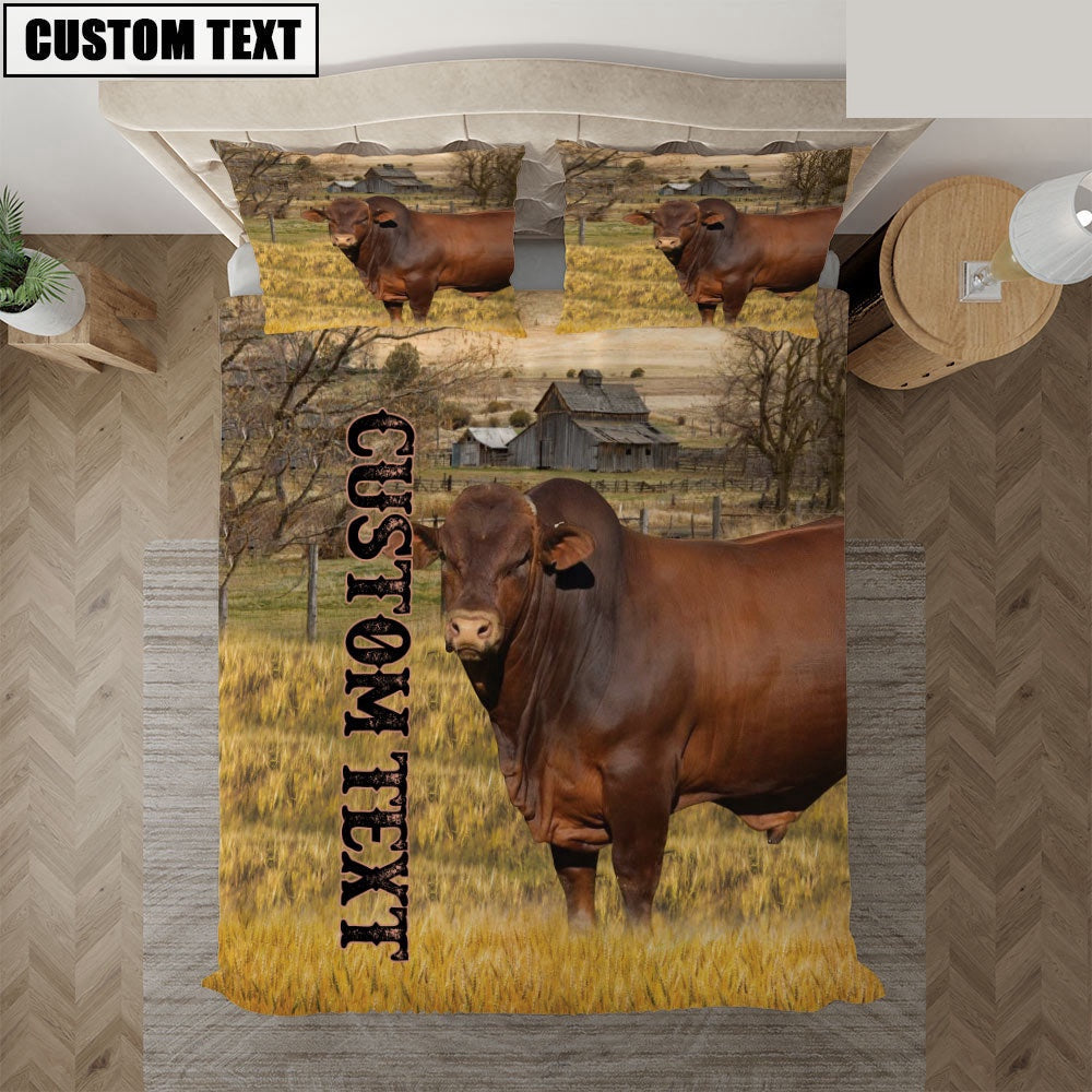 Personalized Name Beefmaster Cattle On The Farm Bedding Set, Farm Bedding Set, Farmhouse Bedding Set
