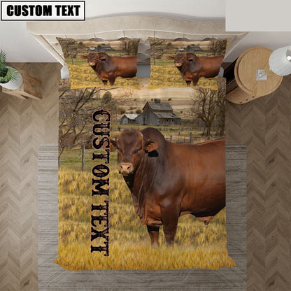 Personalized Name Beefmaster Cattle On The Farm Bedding Set, Farm Bedding Set, Farmhouse Bedding Set