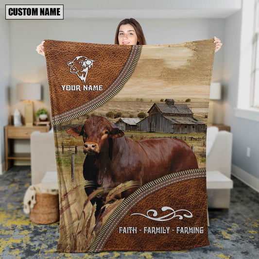 Personalized Name Beefmaster Faith Family Farming Blanket, Farm Blanket, Farm Animal Blanket
