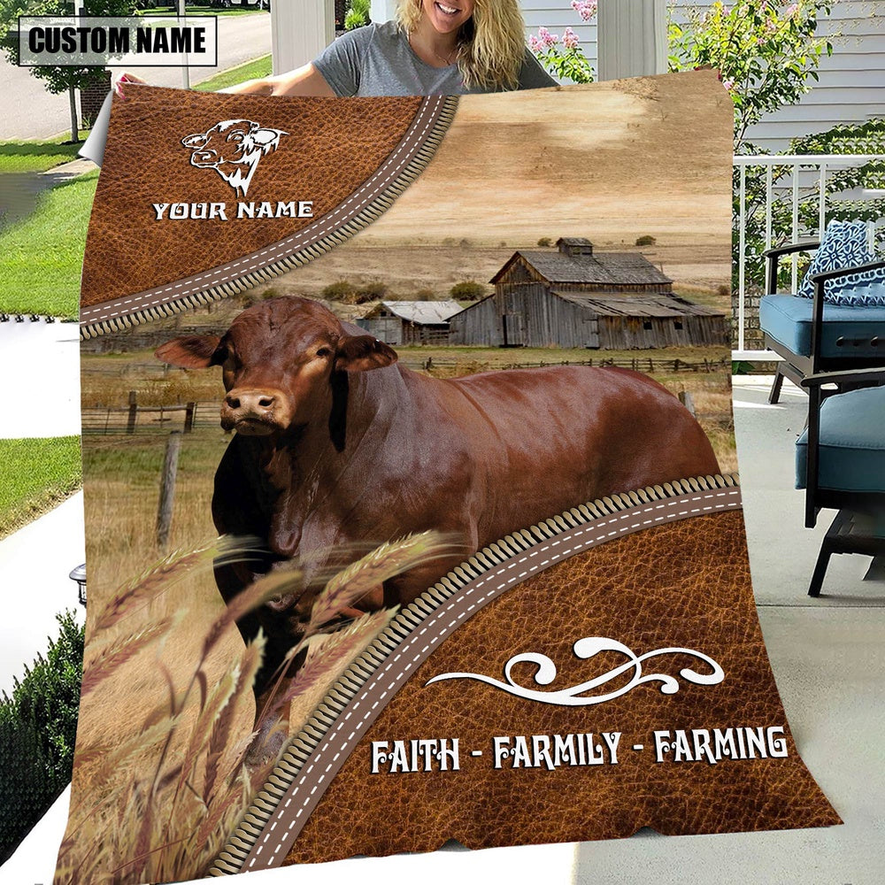 Personalized Name Beefmaster Faith Family Farming Blanket, Farm Blanket, Farm Animal Blanket