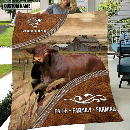 Personalized Name Beefmaster Faith Family Farming Blanket, Farm Blanket, Farm Animal Blanket