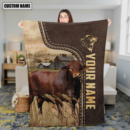 Personalized Name Beefmaster Leather Pattern Blanket, Farm Blanket, Farm Animal Blanket