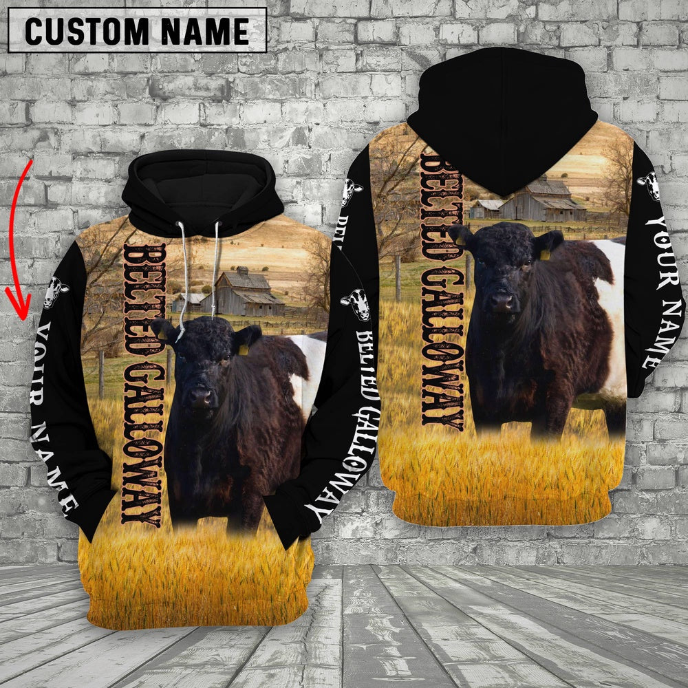 Personalized Name Belted Galloway Cattle On The Farm All Over Printed 3D Hoodie, Farmer Hoodie, Custom Farm Shirts, Farmer T Shirt