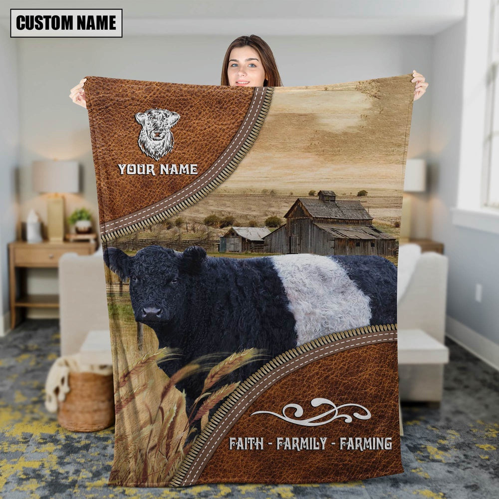 Personalized Name Belted Galloway Faith Family Farming Blanket, Farm Blanket, Farm Animal Blanket