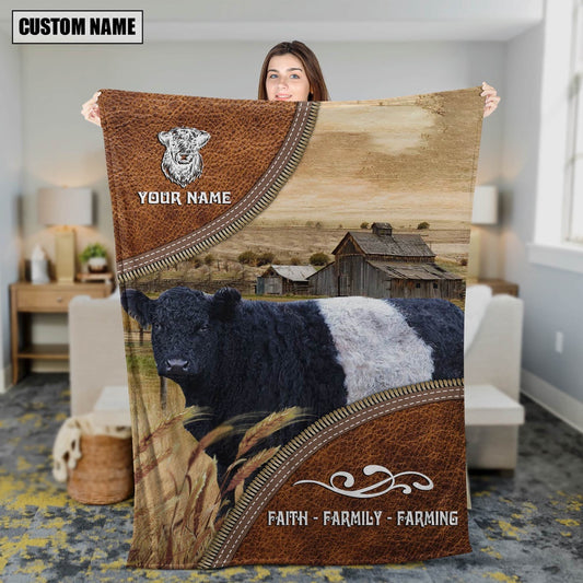 Personalized Name Belted Galloway Faith Family Farming Blanket, Farm Blanket, Farm Animal Blanket