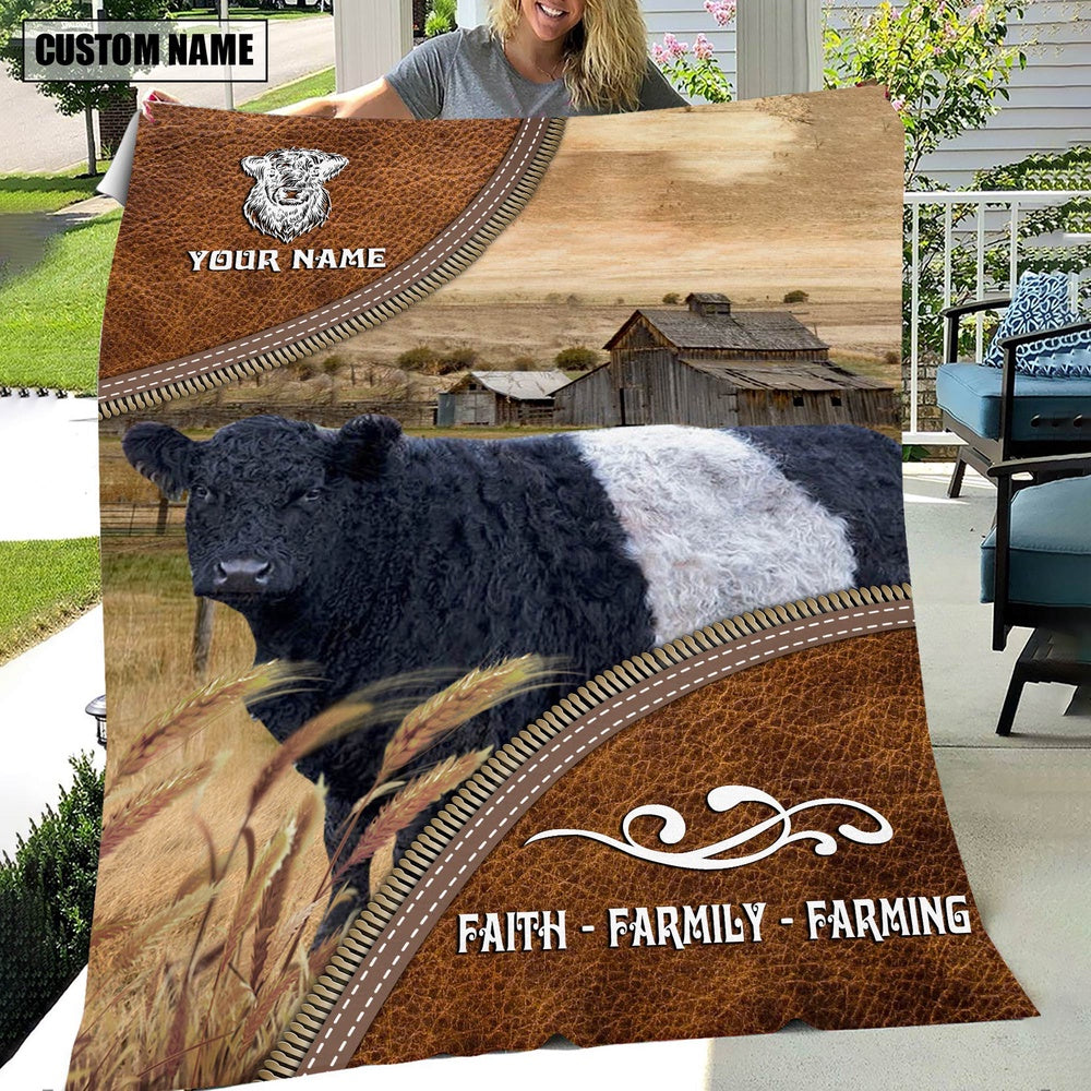 Personalized Name Belted Galloway Faith Family Farming Blanket, Farm Blanket, Farm Animal Blanket