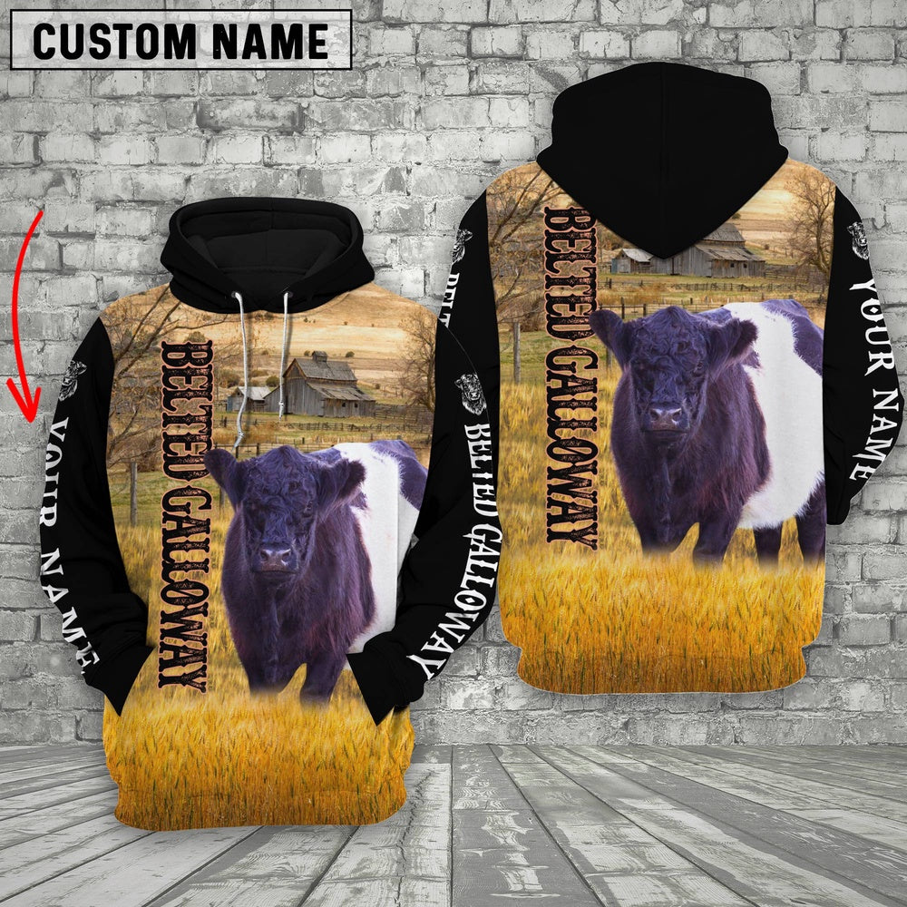 Personalized Name Belted Galloway On The Farm 3D Hoodie, Farmer Hoodie, Custom Farm Shirts, Farmer T Shirt