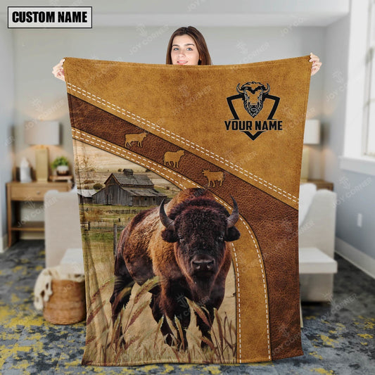 Personalized Name Bison Brownie Background Blanket, Farm Blanket, Farm Animal Blanket