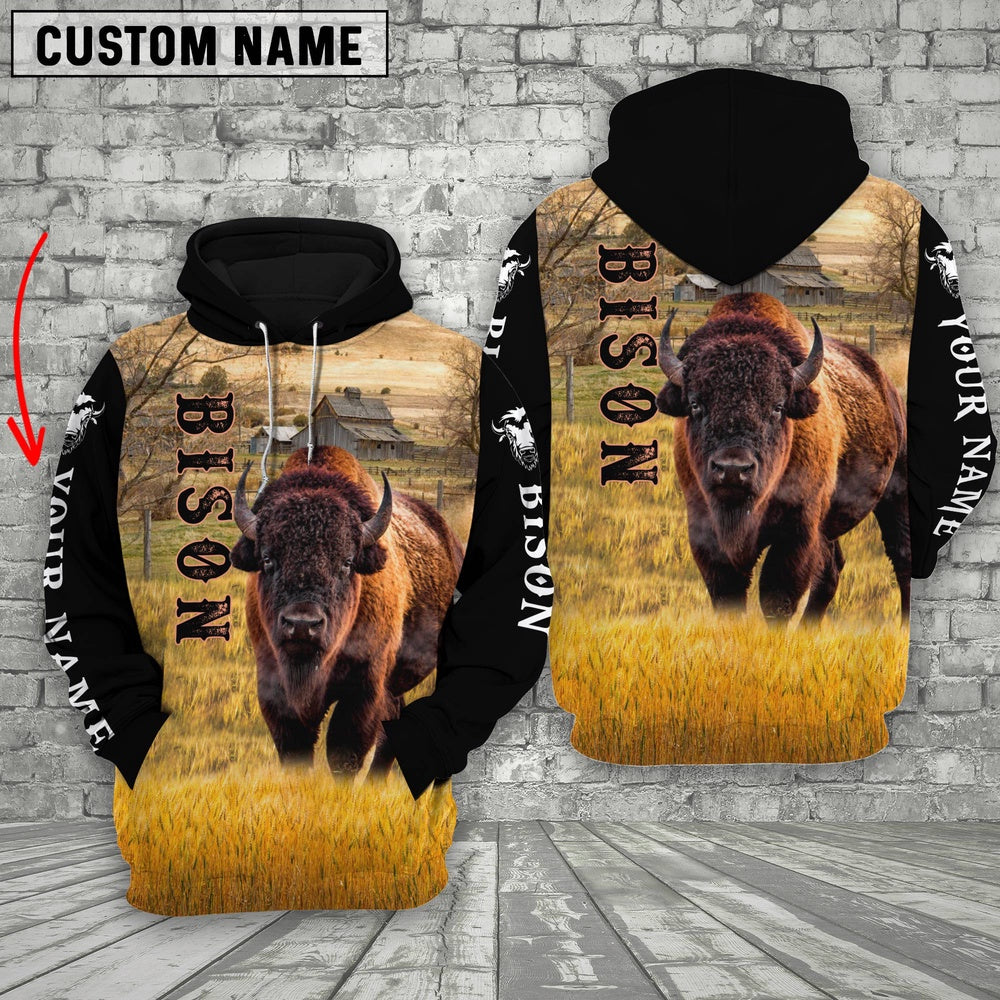 Personalized Name Bison Cattle On The Farm All Over Printed 3D Hoodie, Farmer Hoodie, Custom Farm Shirts, Farmer T Shirt