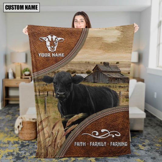 Personalized Name Black Angus Faith Family Farming Blanket, Farm Blanket, Farm Animal Blanket