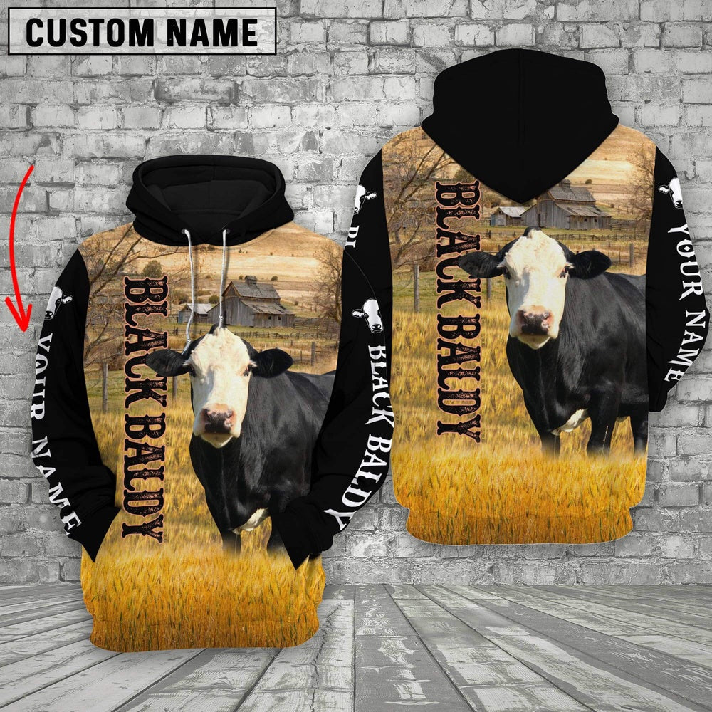 Personalized Name Black Baldy Cattle On The Farm All Over Printed 3D Hoodie, Farmer Hoodie, Custom Farm Shirts, Farmer T Shirt