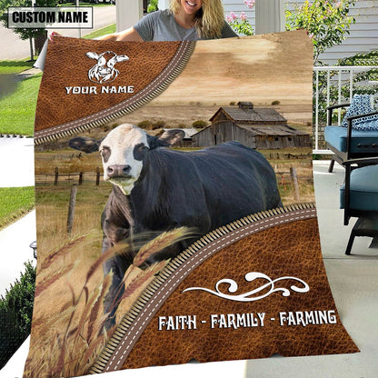 Personalized Name Black Baldy Faith Family Farming Blanket, Farm Blanket, Farm Animal Blanket