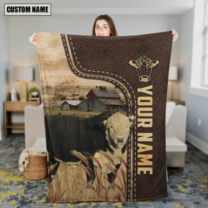 Personalized Name Black Hereford Leather Pattern Blanket, Farm Blanket, Farm Animal Blanket