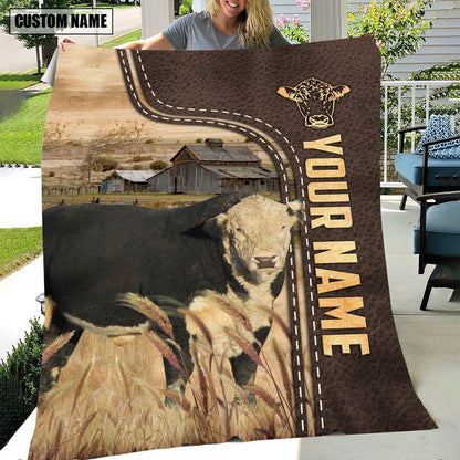 Personalized Name Black Hereford Leather Pattern Blanket, Farm Blanket, Farm Animal Blanket