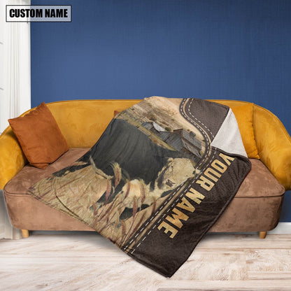 Personalized Name Black Hereford Leather Pattern Blanket, Farm Blanket, Farm Animal Blanket
