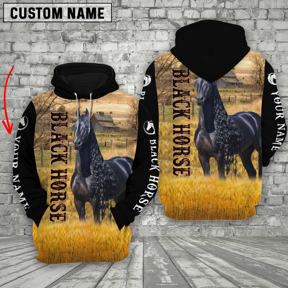 Personalized Name Black Horse 3D Hoodie, Farmer Hoodie, Custom Farm Shirts, Farmer T Shirt