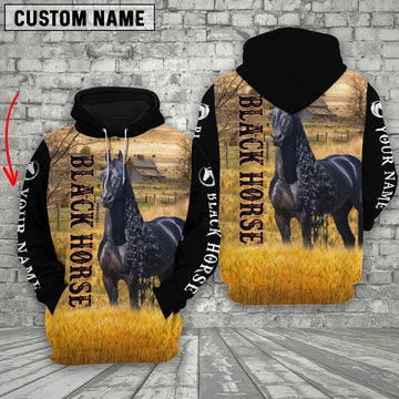 Personalized Name Black Horse 3D Hoodie, Farmer Hoodie, Custom Farm Shirts, Farmer T Shirt