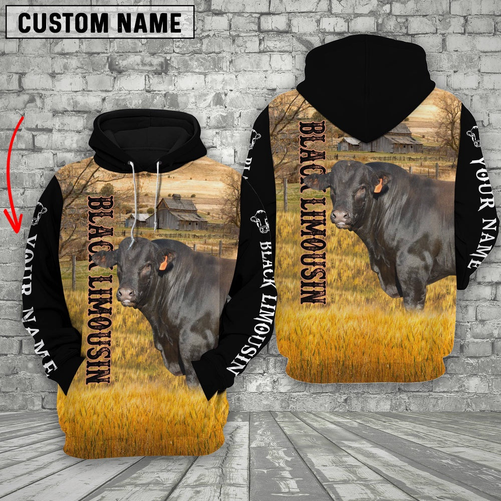 Personalized Name Black Limousin Cattle On The Farm All Over Printed 3D Hoodie, Farmer Hoodie, Custom Farm Shirts, Farmer T Shirt