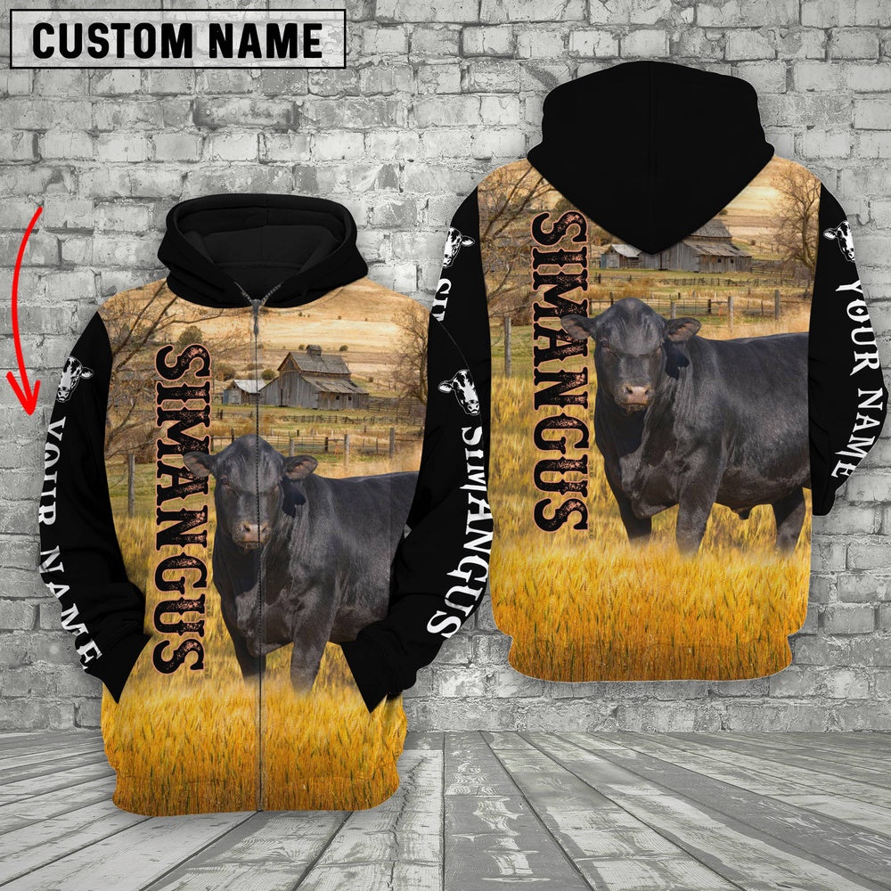 Personalized Name Black Sim Angus Cattle On The Farm All Over Printed 3D Hoodie, Farmer Hoodie, Custom Farm Shirts, Farmer T Shirt