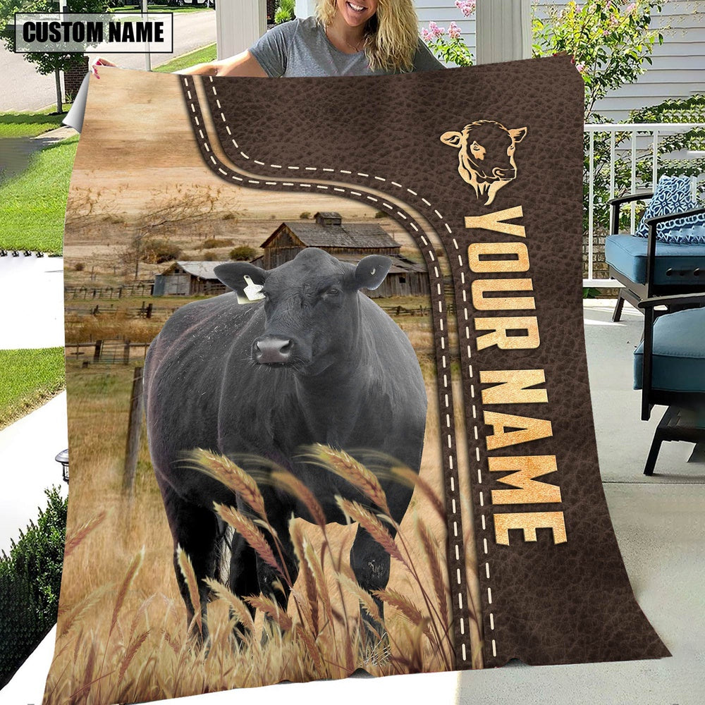 Personalized Name Black Simmental Leather Pattern Blanket, Farm Blanket, Farm Animal Blanket