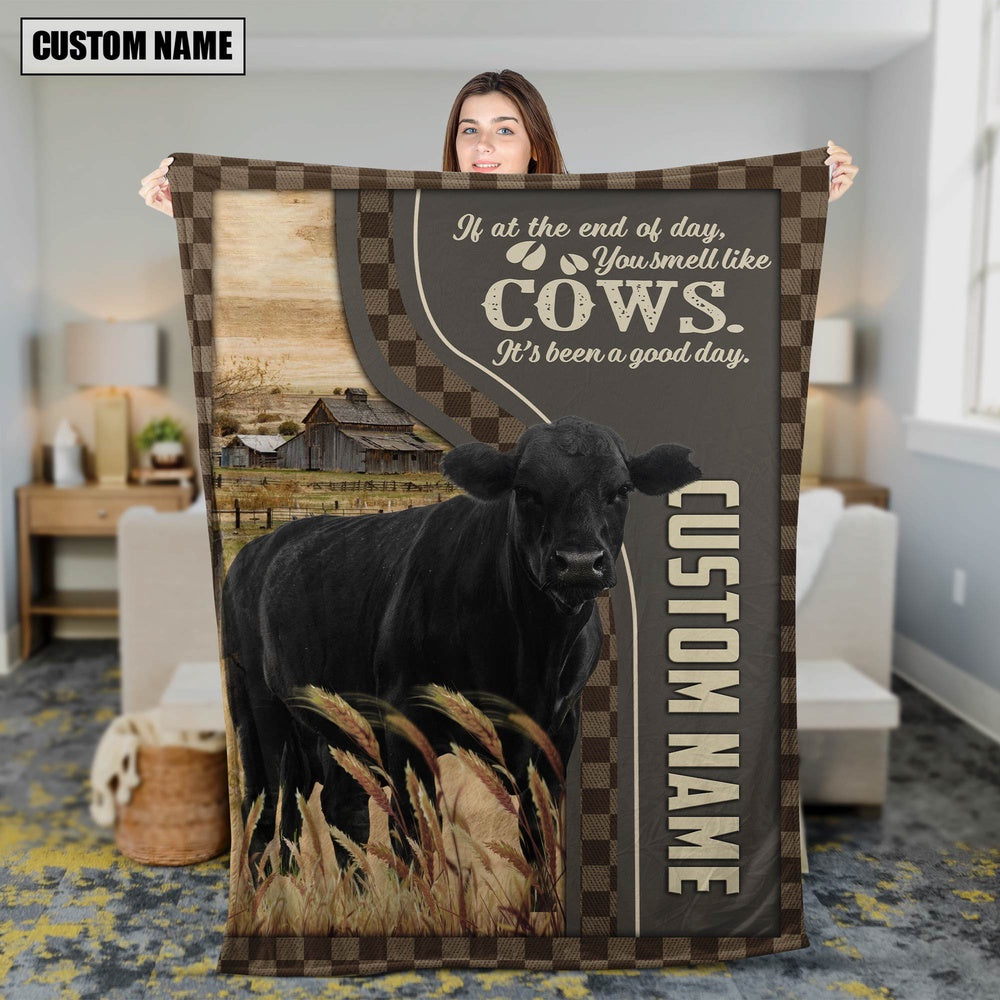 Personalized Name Black angus A Good Day Blanket, Farm Blanket, Farm Animal Blanket