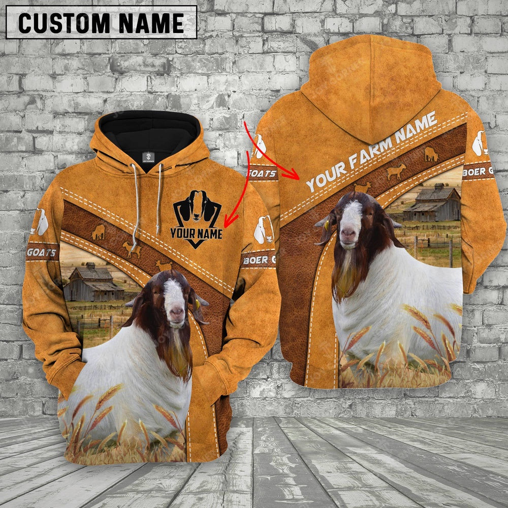 Personalized Name Boer Goats All Over Printed 3D Retro Hoodie, Farmer Hoodie, Custom Farm Shirts, Farmer T Shirt
