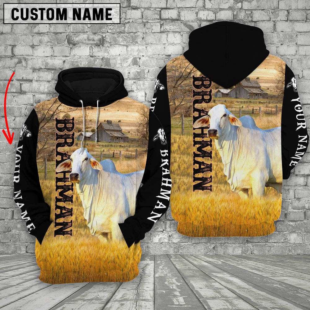 Personalized Name Brahman Cattle On The Farm All Over Printed 3D Hoodie, Farmer Hoodie, Custom Farm Shirts, Farmer T Shirt