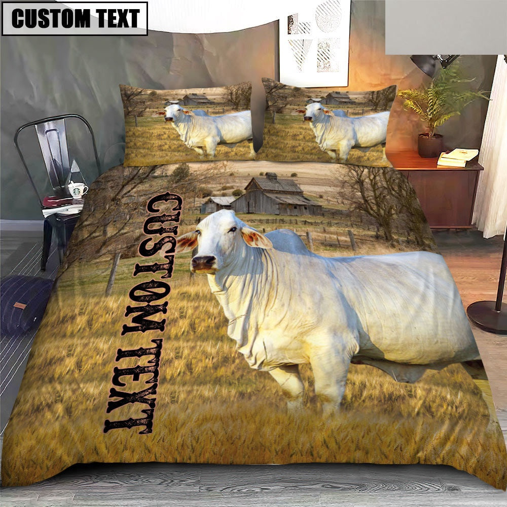 Personalized Name Brahman Cattle On The Farm Bedding Set, Farm Bedding Set, Farmhouse Bedding Set