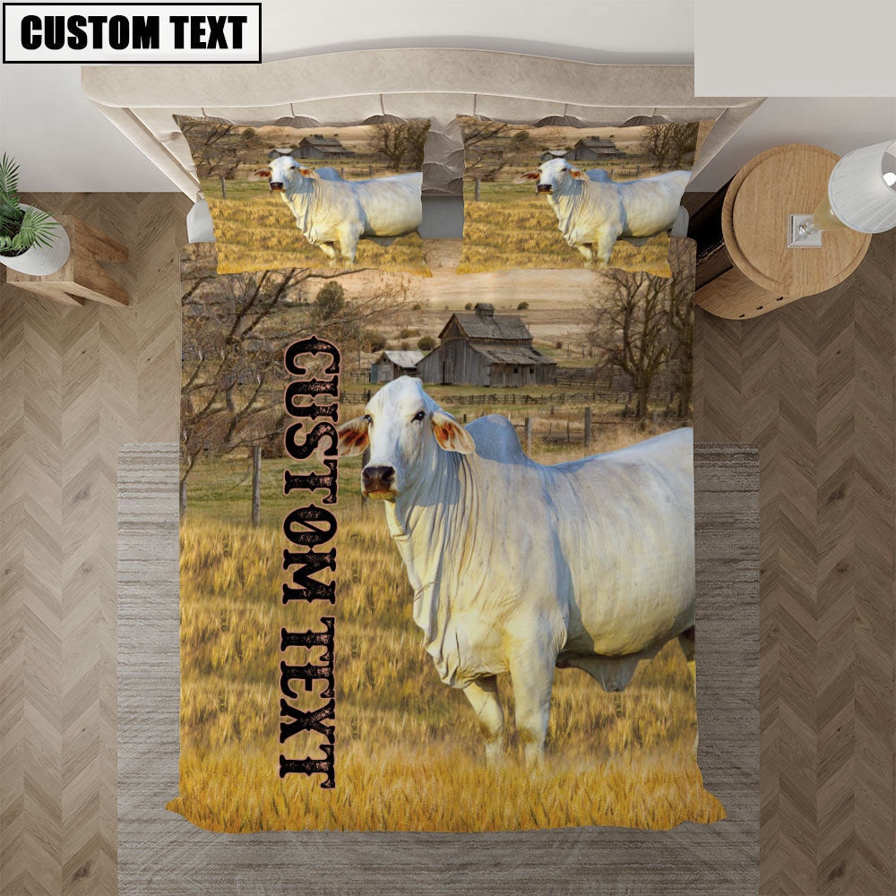 Personalized Name Brahman Cattle On The Farm Bedding Set, Farm Bedding Set, Farmhouse Bedding Set