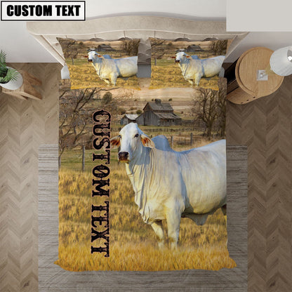 Personalized Name Brahman Cattle On The Farm Bedding Set, Farm Bedding Set, Farmhouse Bedding Set