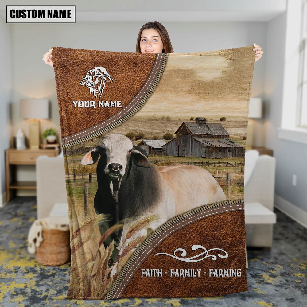 Personalized Name Brahman Faith Family Farming Blanket, Farm Blanket, Farm Animal Blanket