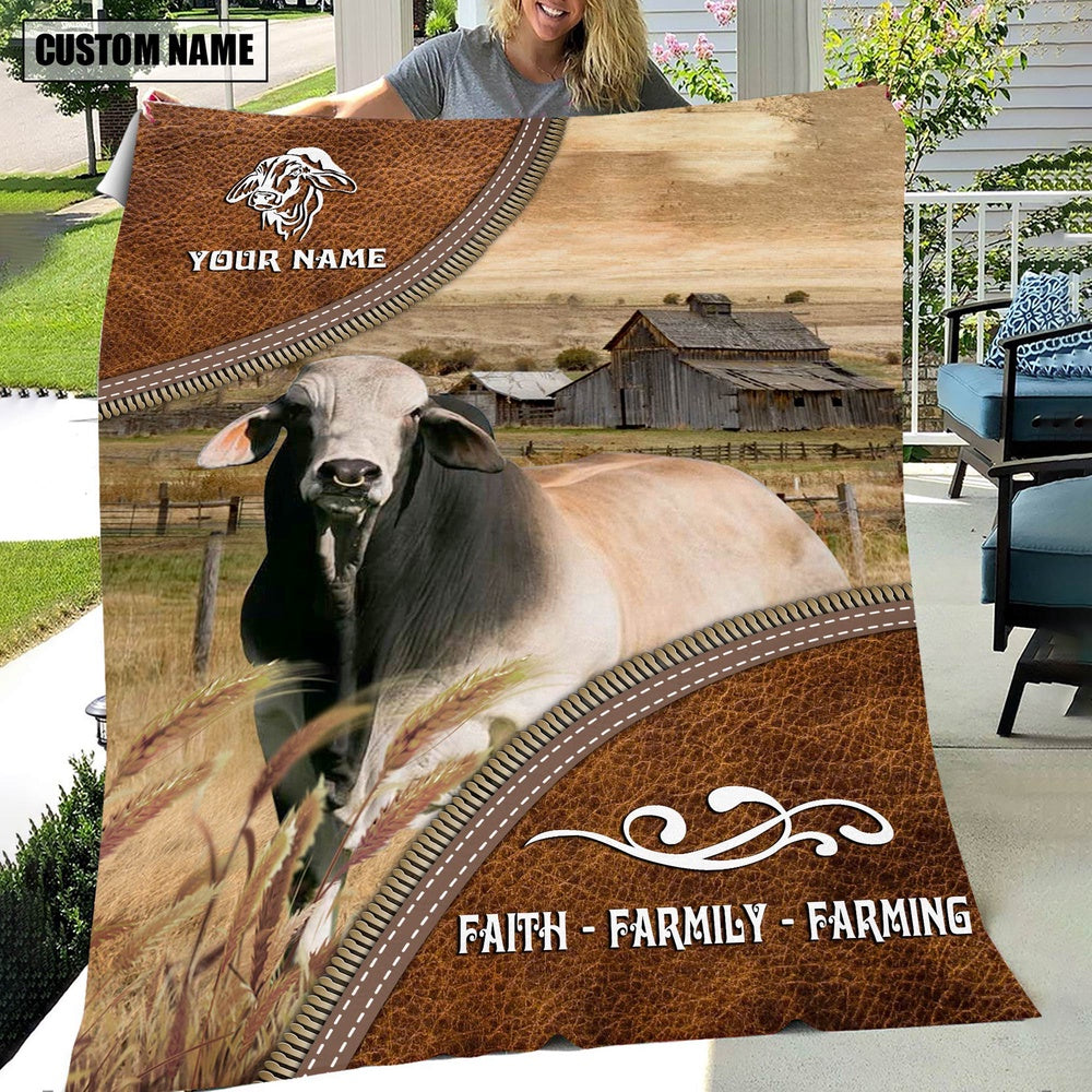 Personalized Name Brahman Faith Family Farming Blanket, Farm Blanket, Farm Animal Blanket