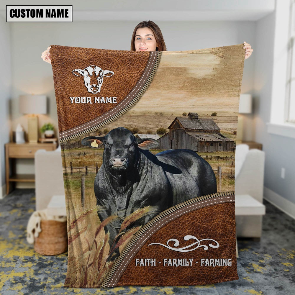 Personalized Name Brangus Faith Family Farming Blanket, Farm Blanket, Farm Animal Blanket