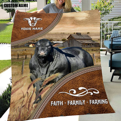Personalized Name Brangus Faith Family Farming Blanket, Farm Blanket, Farm Animal Blanket