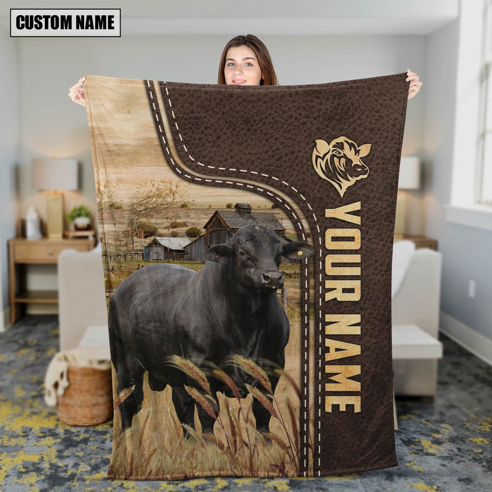 Personalized Name Brangus Leather Pattern Blanket, Farm Blanket, Farm Animal Blanket