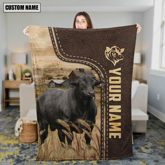 Personalized Name Brangus Leather Pattern Blanket, Farm Blanket, Farm Animal Blanket