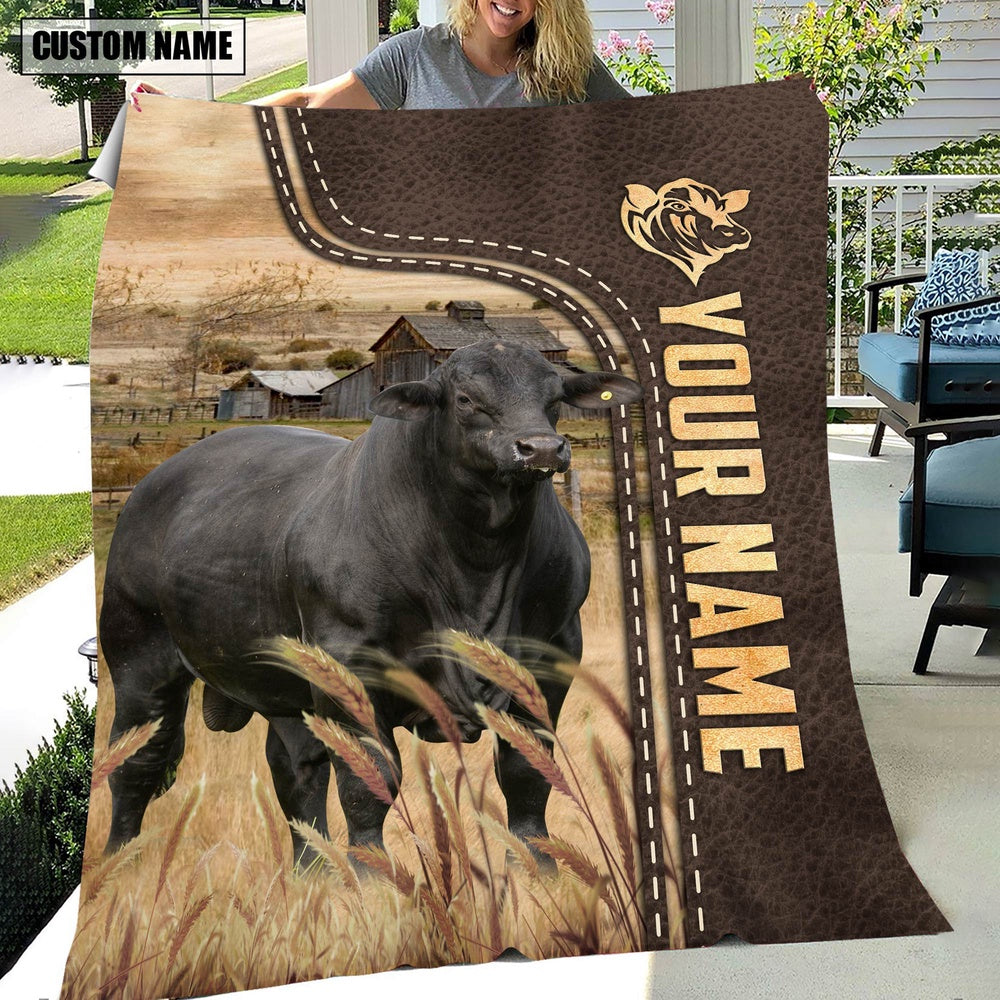 Personalized Name Brangus Leather Pattern Blanket, Farm Blanket, Farm Animal Blanket