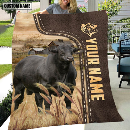 Personalized Name Brangus Leather Pattern Blanket, Farm Blanket, Farm Animal Blanket