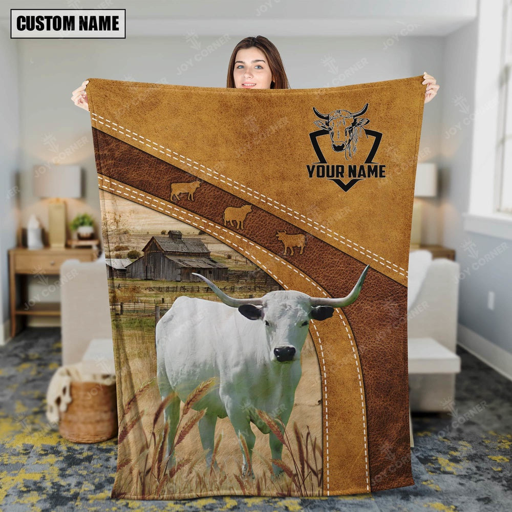 Personalized Name British White Park Brownie Background Blanket, Farm Blanket, Farm Animal Blanket