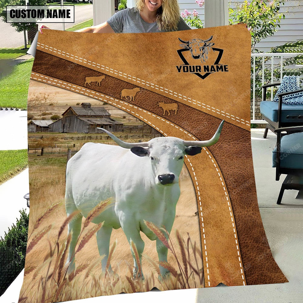 Personalized Name British White Park Brownie Background Blanket, Farm Blanket, Farm Animal Blanket