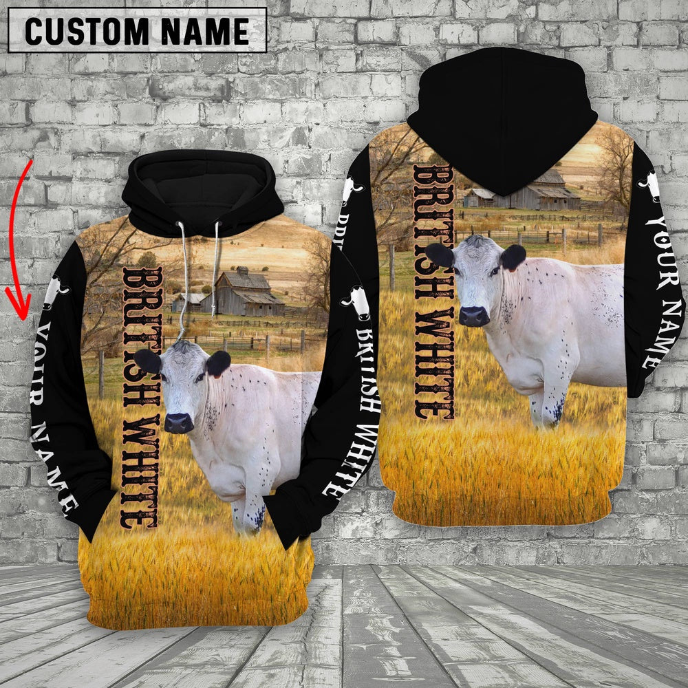 Personalized Name British White Park Cattle On The Farm All Over Printed 3D Hoodie, Farmer Hoodie, Custom Farm Shirts, Farmer T Shirt