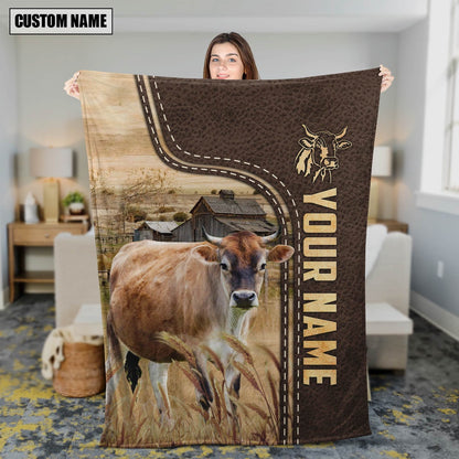 Personalized Name Brown Swiss Leather Pattern Blanket, Farm Blanket, Farm Animal Blanket