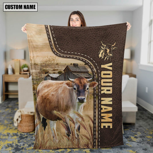 Personalized Name Brown Swiss Leather Pattern Blanket, Farm Blanket, Farm Animal Blanket